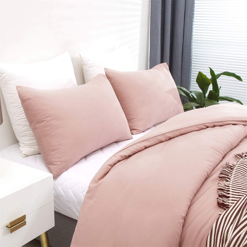 Cottonight Pink Comforter Set Queen Women Girls Blush Pink Bedding Set Full Quilts Blanket Solid Color Dusty Rose Comforter Set - Image 5